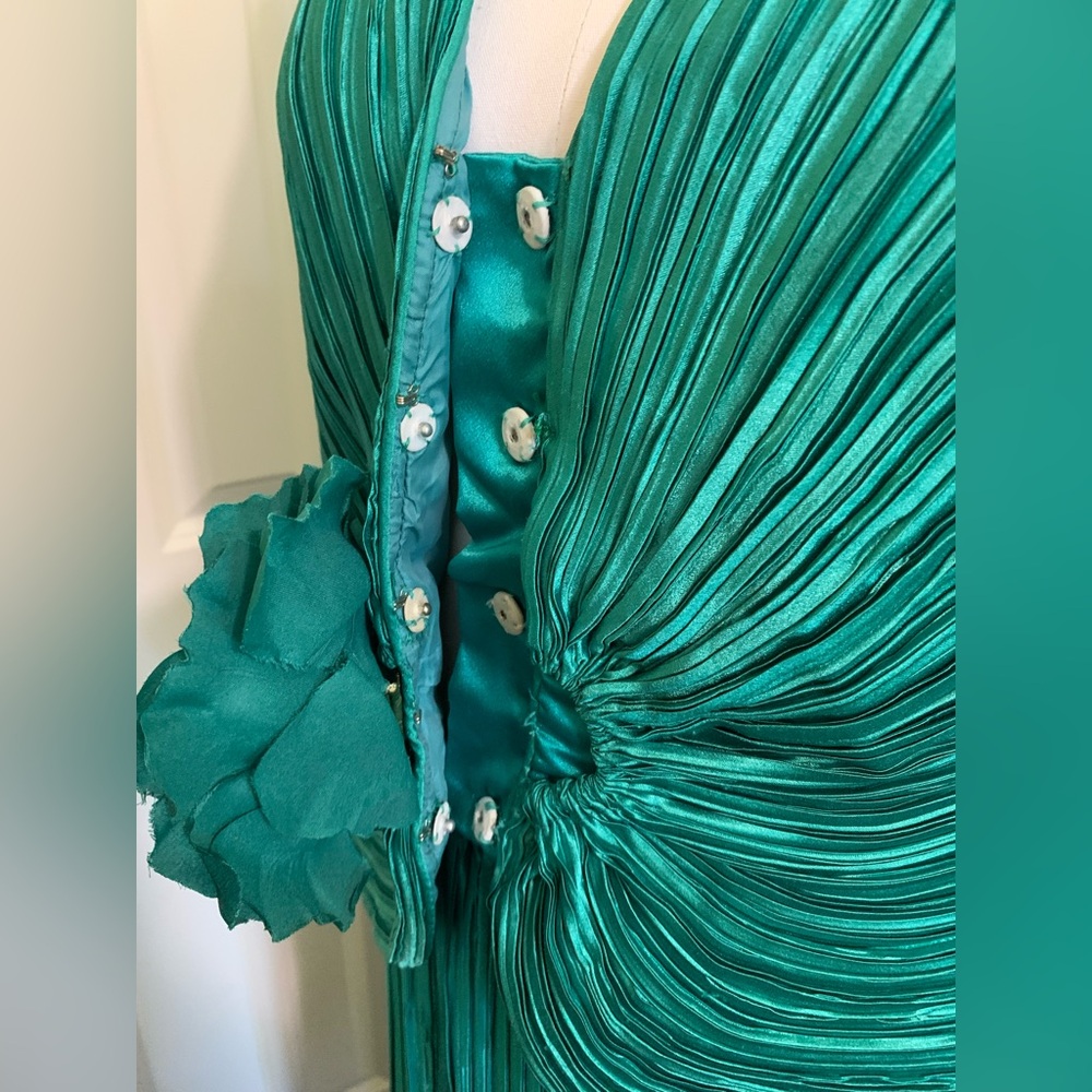 VTG GLAM George F. Couture Emerald Green 2PC Evening Suit Set Floral Detail - Picture 10 of 13